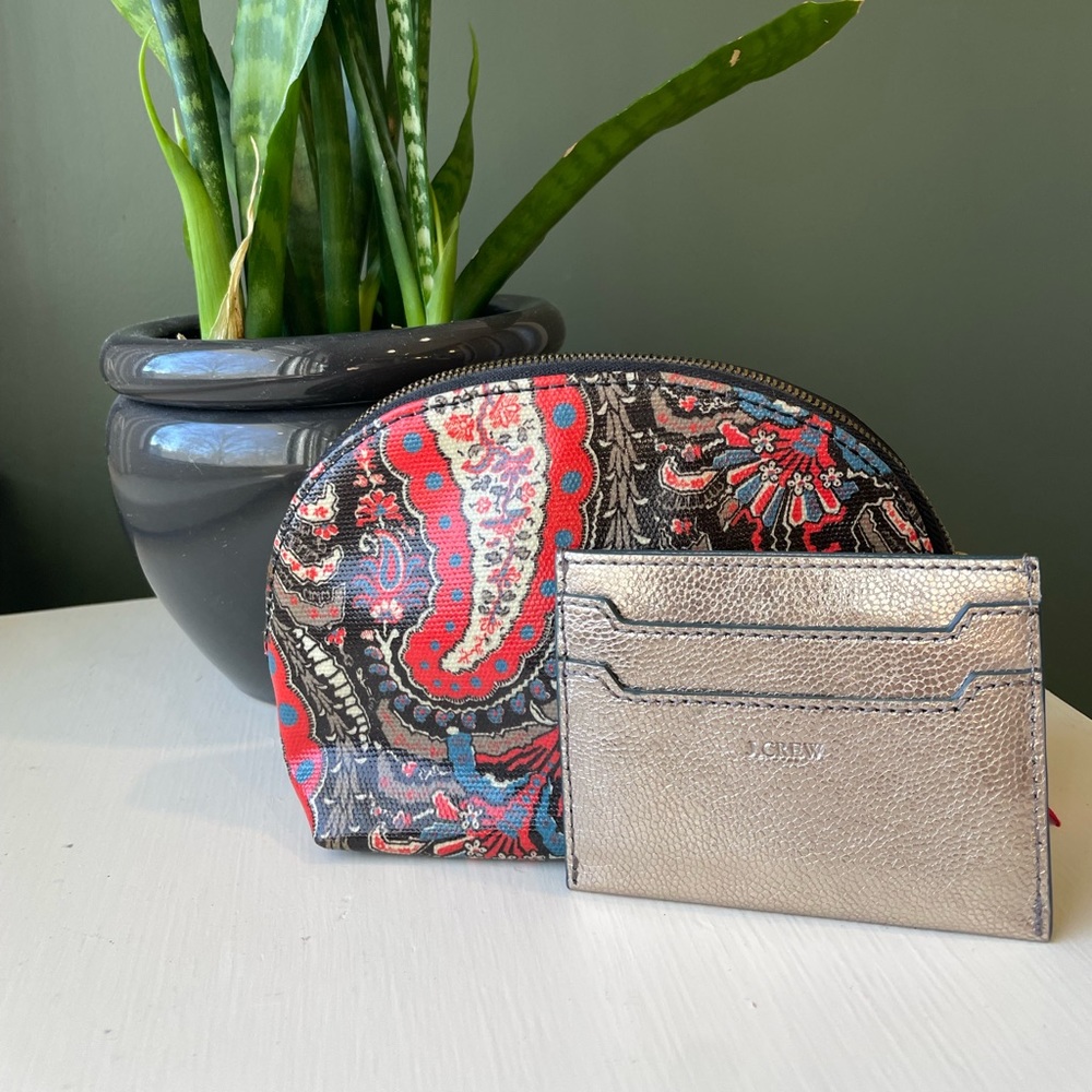 J. Crew makeup bag and card case bundle.